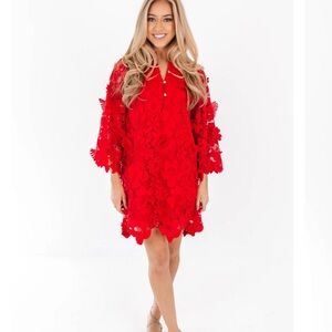 NWT .Marie Seraphina Elegant Red Lace Dress
